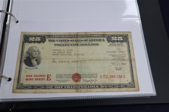An album of Scottish and England Banknotes including, White £5 note 16th Jan 1943, North of Scotland Bank Ltd £20, 1st July 1943 etc